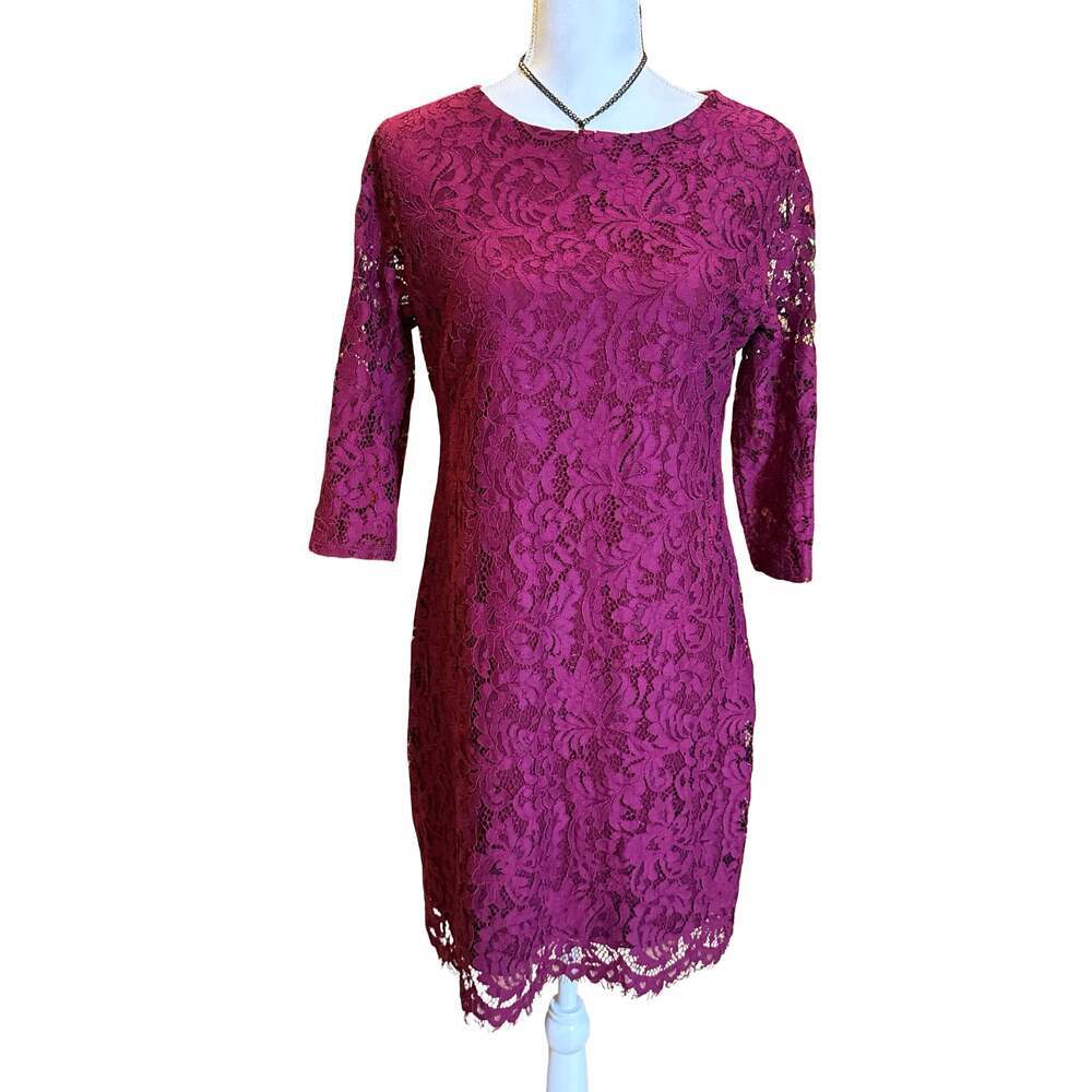 Chico's Burgundy Lace Sheath Dress Size 1  (M - 8/10)